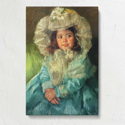 Little Girl in a Blue Coat and Floral Hat by Mary Cassatt Canvas Print
