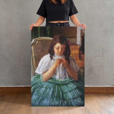 Girl Sewing in a Green Skirt by Mary Cassatt Canvas Print