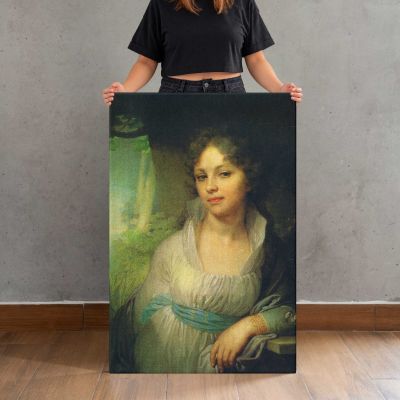 Young Woman beside a Green Curtain Canvas Print