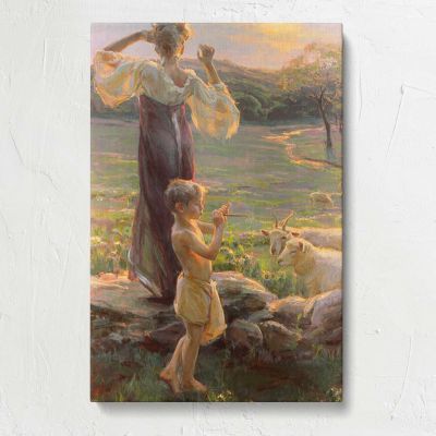 Woman and Children in a Meadow by Daniel Gerhartz Canvas Print
