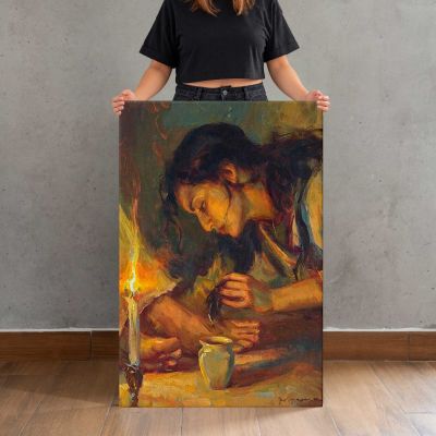 Woman Writing by Candlelight Canvas Print