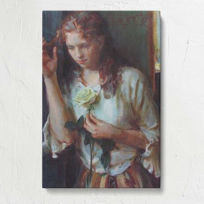 Woman Holding a White Rose by Daniel Gerhartz Canvas Print
