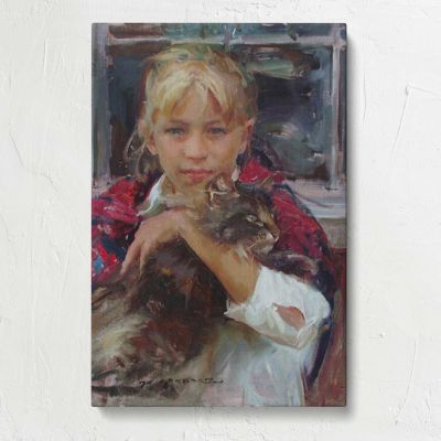 Elaina Holding a Cat by Daniel Gerhartz Canvas Print