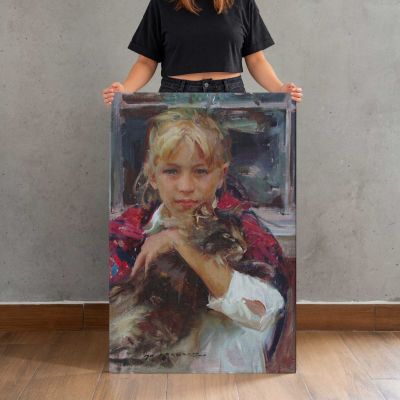 Elaina Holding a Cat by Daniel Gerhartz Canvas Print