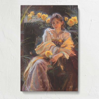 Seated Woman with Yellow Flowers by Daniel Gerhartz Canvas Print