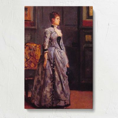 Portrait of a woman in blue by Alfred Stevens Canvas Print
