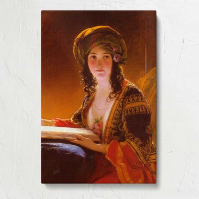 The Oriental Woman in a Golden Headscarf Canvas Print