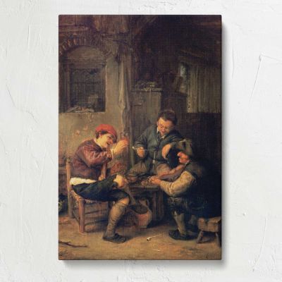 Men Gathered in a Rustic Inn by Adriaen van Ostade Canvas Print