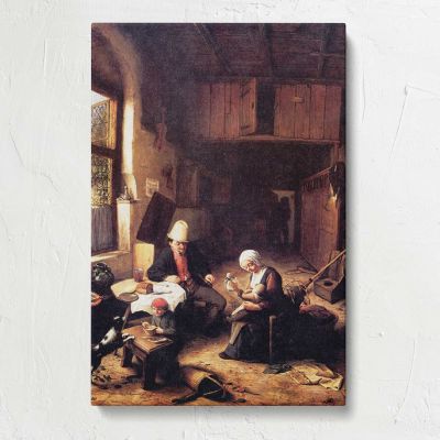 Figures in a Cottage Interior by Adriaen van Ostade Canvas Print