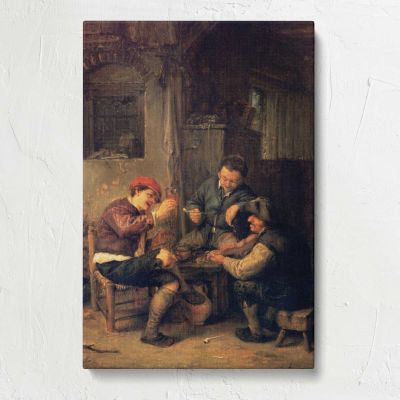 Men at a Table in a Rustic Inn by Adriaen van Ostade Canvas Print
