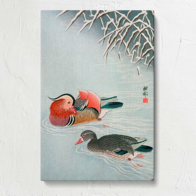 Mandarin Ducks in Snow by Ohara Koson Canvas Print