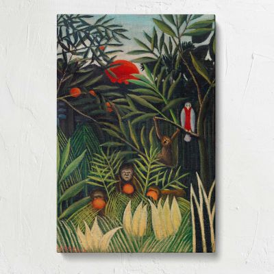 Monkeys and Parrot in the Virgin Forest by Henri Rousseau Canvas Print