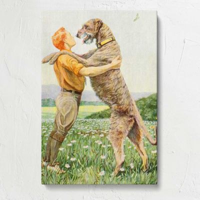 Irish Wolfhound with a Standing Figure Canvas Print