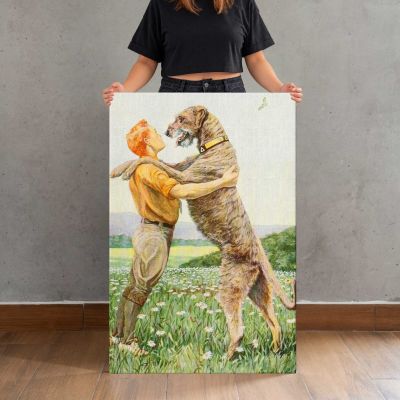 Irish Wolfhound with a Standing Figure Canvas Print