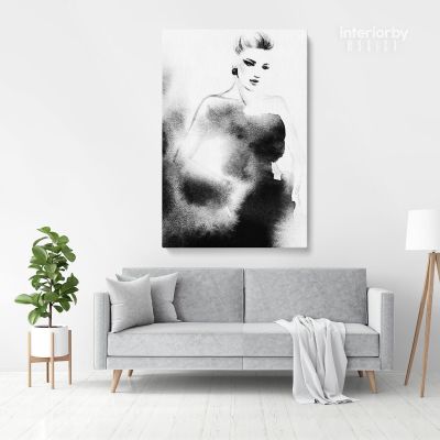 Black And White Creative Modern Women Watercolor Painting Posters Print Canvas with Frame