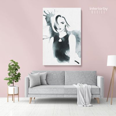 Black And White Creative Modern Women Watercolor Painting Framed Canvas