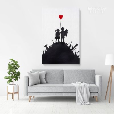 Banksy Style Kids on Gun Print Painting Framed Canvas