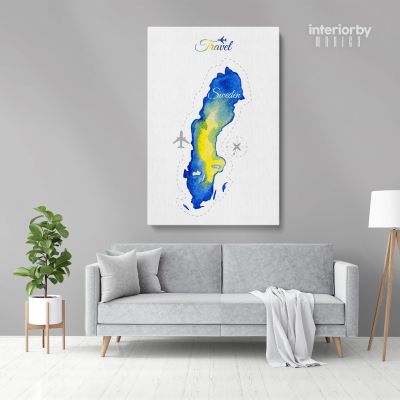 Sweden Water Color Wall Map with Different sizes Sweden Map Canvas Wall Art