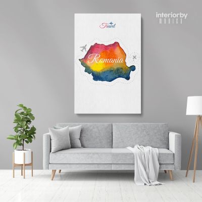 Romania Water Color Wall Map with Different sizes Romania Map Canvas Wall Art