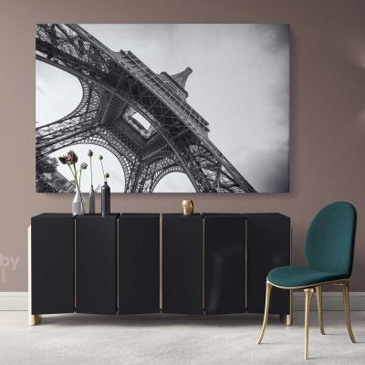 Eiffel Tower Black and White at Night Canvas Wall Art