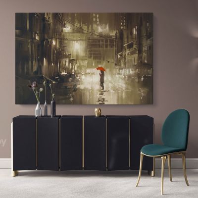 Rainy Night Rain Canvas Wall Art