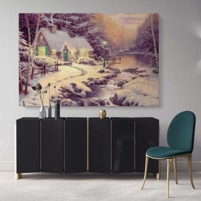 Winter Christmas Vintage Village Scene Holiday Decor Wall Art Print Painting On Framed Canvas