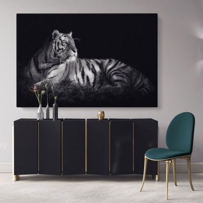 Large Tiger Canvas Black and White Photography Canvas Wall Art