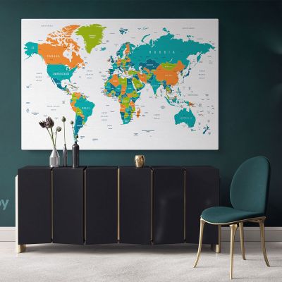 Colored Political World Map With White Background World Map Wall Art World Map Large Canvas Wall Art