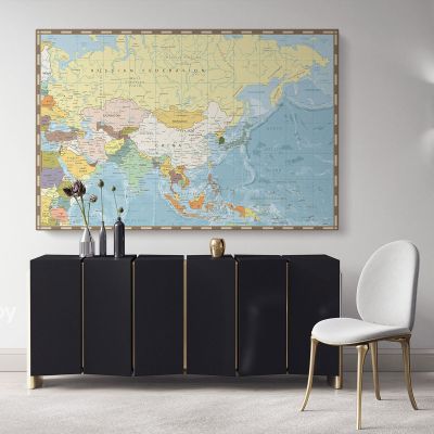 Old Retro Map of Asia and Bathymetry Canvas Gift Office Living Room Home Decor For Wall Hangings
