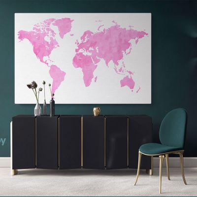 Modern Pinkish Water Color World Map Canvas Wall Art