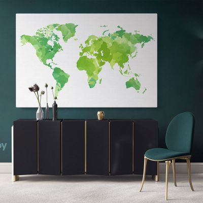 Modern Bright Green Water Colorfull World Map Canvas Wall Art