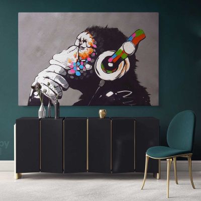 Large Banksy DJ Monkey Gorilla Chimp Canvas Wall Art