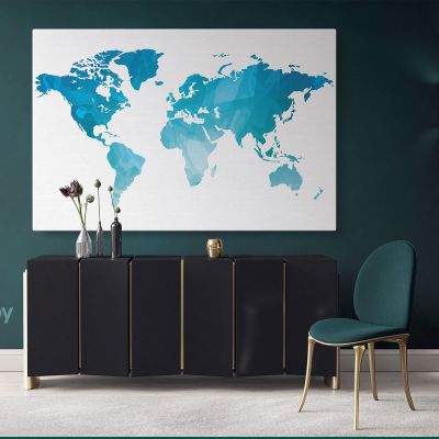 Modern Blue Water Color Large World Map Canvas Nursery Kids Playroom Wall Map Art Canvas Wall Art