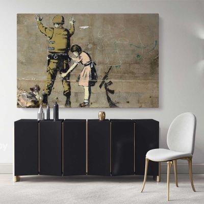 Banksy Girl and a Soldier Graffiti Cool Wall Decor Banksy Style Canvas Wall Art
