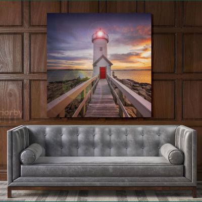 Square Photography City Lighthouse Poster Print Canvas with Frame