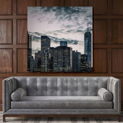 Modern Photography New York Sunset Poster Print Canvas with Frame