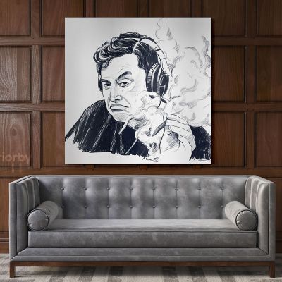 Elon Musk Poster Smoking Weed Drawing Canvas Wall Art
