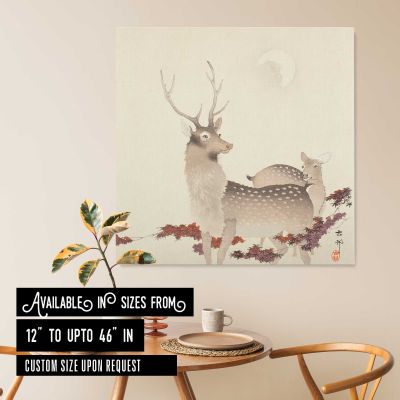 Deer and Moon by Ohara Shōson Square Canvas Wall Art
