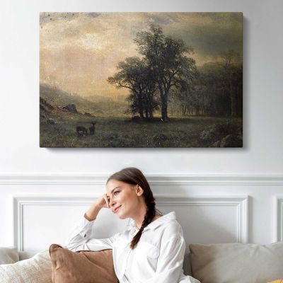 Deer in a Landscape by Albert Bierstadt Canvas Wall Art Print