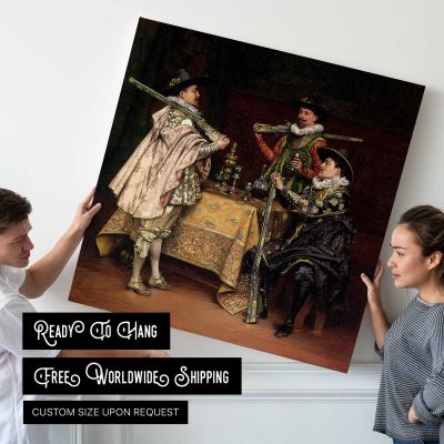 Discussing the Day's Shoot by Adolphe Alexandre Lesrel Square Canvas Wall Art