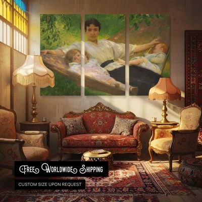 Family Resting on the Grass Canvas Wall Art Print