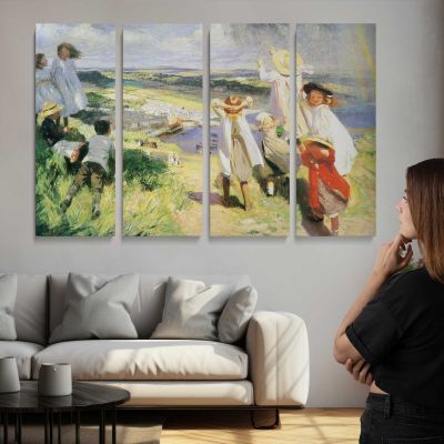 Figures Boating by the Shore Canvas Wall Art Print