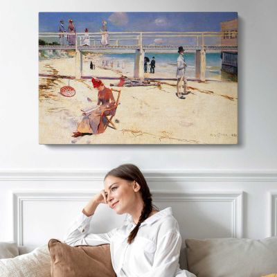 Figures on a Bright Beach Canvas Wall Art Print