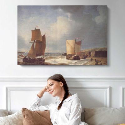 Fisherfolk and Ships by Abraham Hulk Snr Canvas Wall Art Print