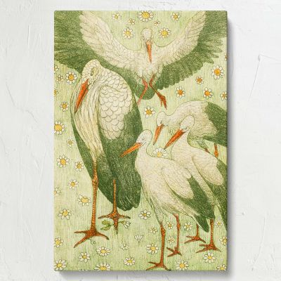 Five Storks in a Meadow - Charming Dutch Bird Scene By Theo van Hoytema 