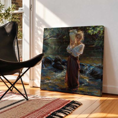 Girl at the Stream by Daniel Gerhartz Square Canvas Wall Art