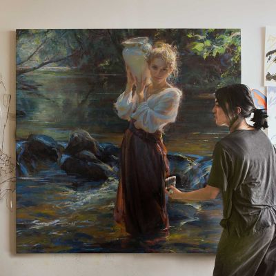 Girl at the Stream by Daniel Gerhartz Square Canvas Wall Art