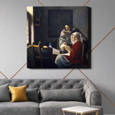 Girl Interrupted at Her Music (ca. 1660–1661) famous painting.Johannes VERMEER Square Canvas Wall Art