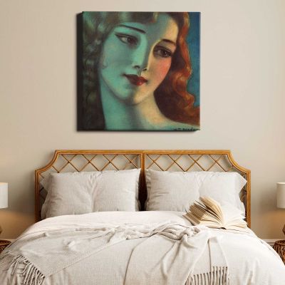 Head of girl with long blonde hair (1923) by Wladyslaw Theodore Benda Square Canvas Wall Art