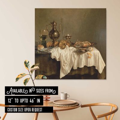 Heda, Willem Claesz - Breakfast with a Lobster Square Canvas Wall Art